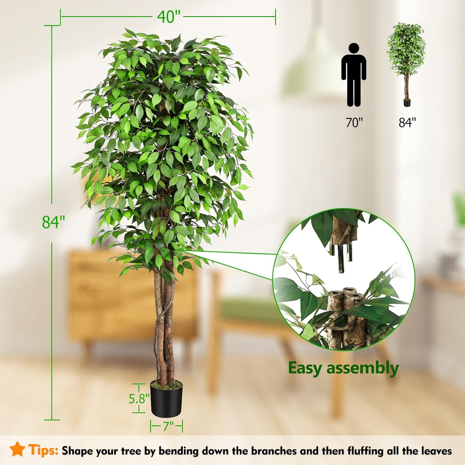 Árbol de Ficus Artificial Real - Fiddle Leaf Fig reseña y precio